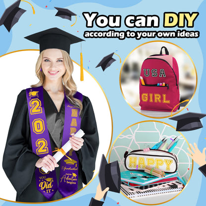 Spakon Unisex Adult Plain Graduation Stole with a to Z Letter 0 to 9 Number Graduation Pattern Badge Decorate Repair Patches(Purple)