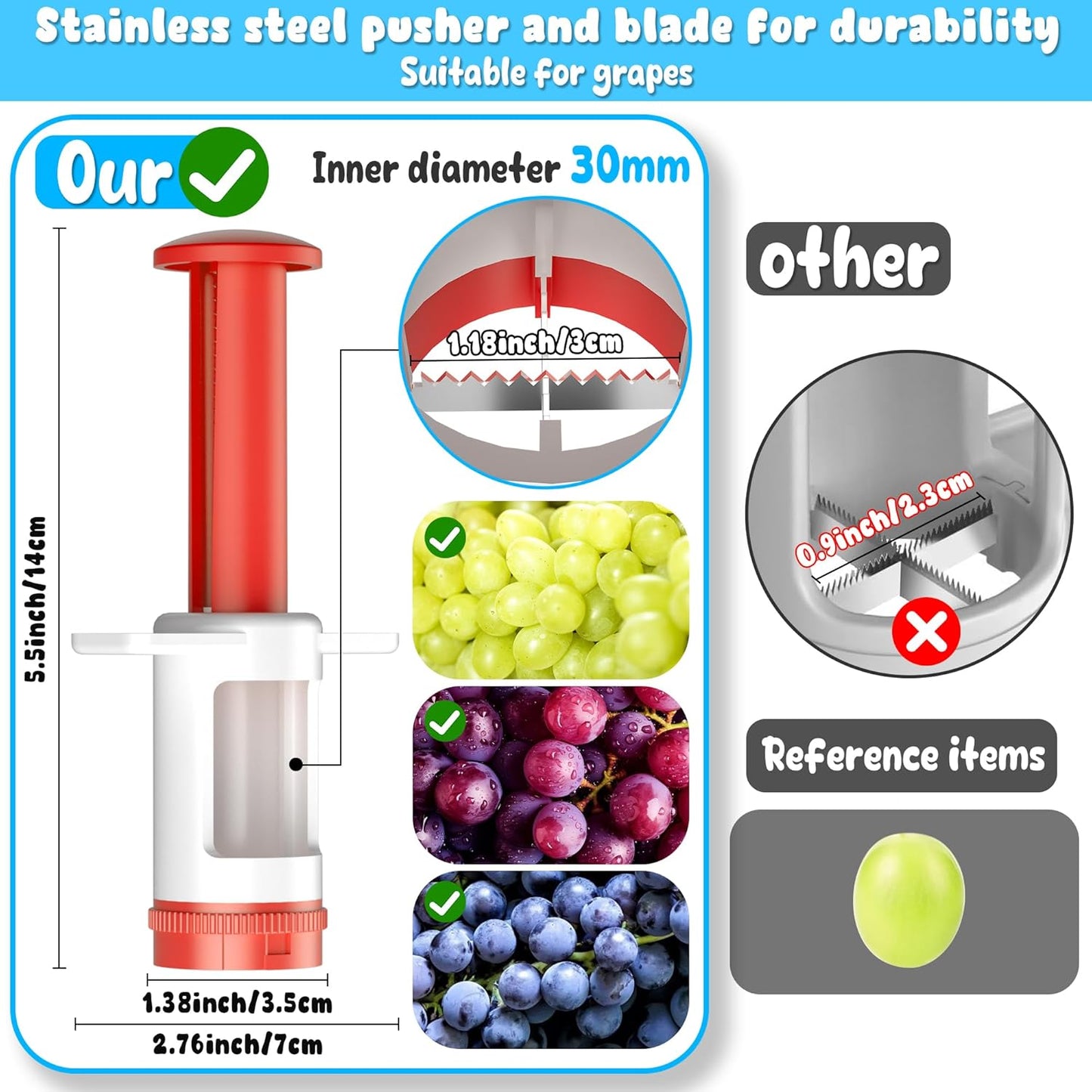 Skiennix Grapes Cutter for Toddlers | Safe Fruit & Veggie Slicer with Red Container & CrossBlade