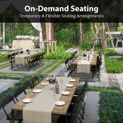 Our Modern Space 10 Pack Foldable Plastic Chair | Folding & Stackable | 350 lbs Capacity Steel Frame Seats for Indoor Outdoor | Commercial Use Events Wedding Party Bulk Picnic Kitchen Dining - Black