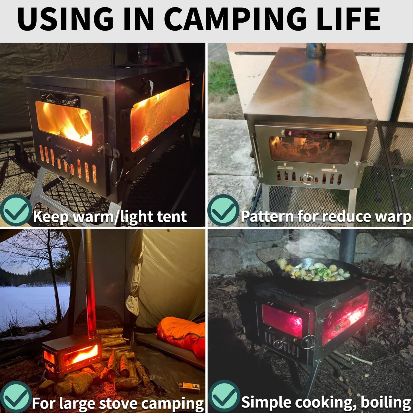 DANCHEL OUTDOOR TSG PLUS Portable Large Titanium Tent Wood Stove for Camping Backpacking, Folding Lightweight Hot Tent Stove with 8.2ft Rollable Chimney Pipe Cooking Hiking,8.16lbs 23L