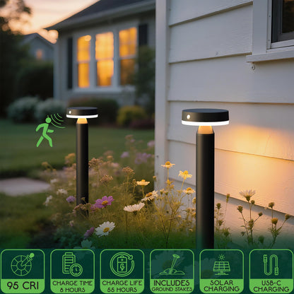 VerLuce - 20" Solar Landscape Lights - Outdoor Solar Lights for Yard - PIR Sensor & Two Light Modes - 50lm & 400lm - Rechargeable Battery Last Up to 55 Hours - 3000K - IP44 Weather Resistant - 4 Pack