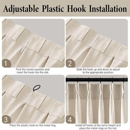 MIULEE Pinch Pleated Linen Curtains - 90-Inch Ivory Cream Semi-Sheer Drapes | 4 Panels for Light Filtering Privacy