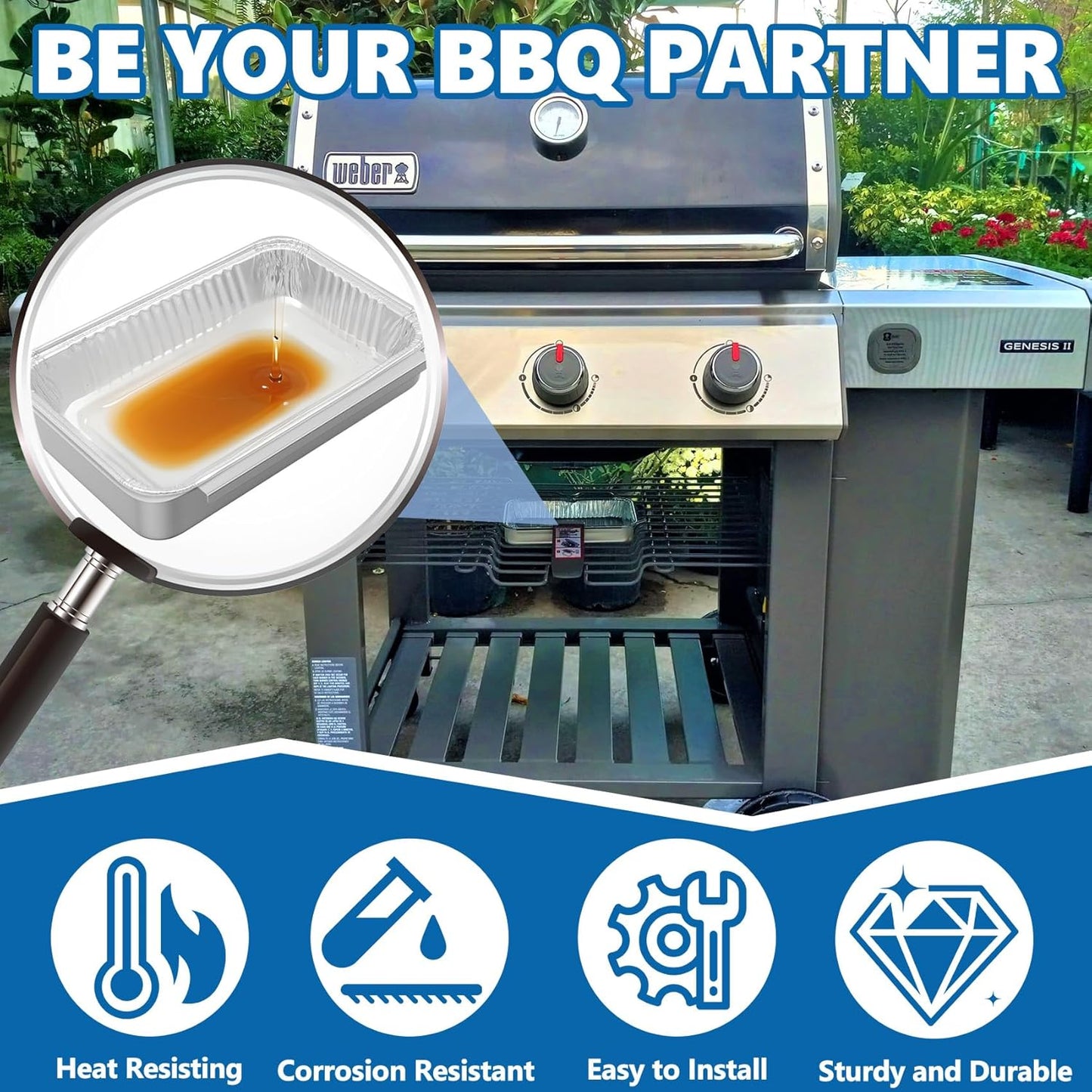 SafBbcue Grease Catch Pan - Replacement Tray for Weber Spirit & Genesis II Grills | Includes Disposable Liners