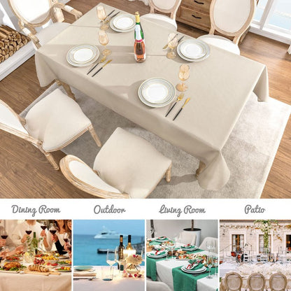Veblandy 2 Pack Rectangle Tablecloth, 52x70 inch, Water Resistant Wrinkle Free Linen Textured Table Cloth Washable, Decorative Fabric Table Cover for Dining, Party and Camping, Beige