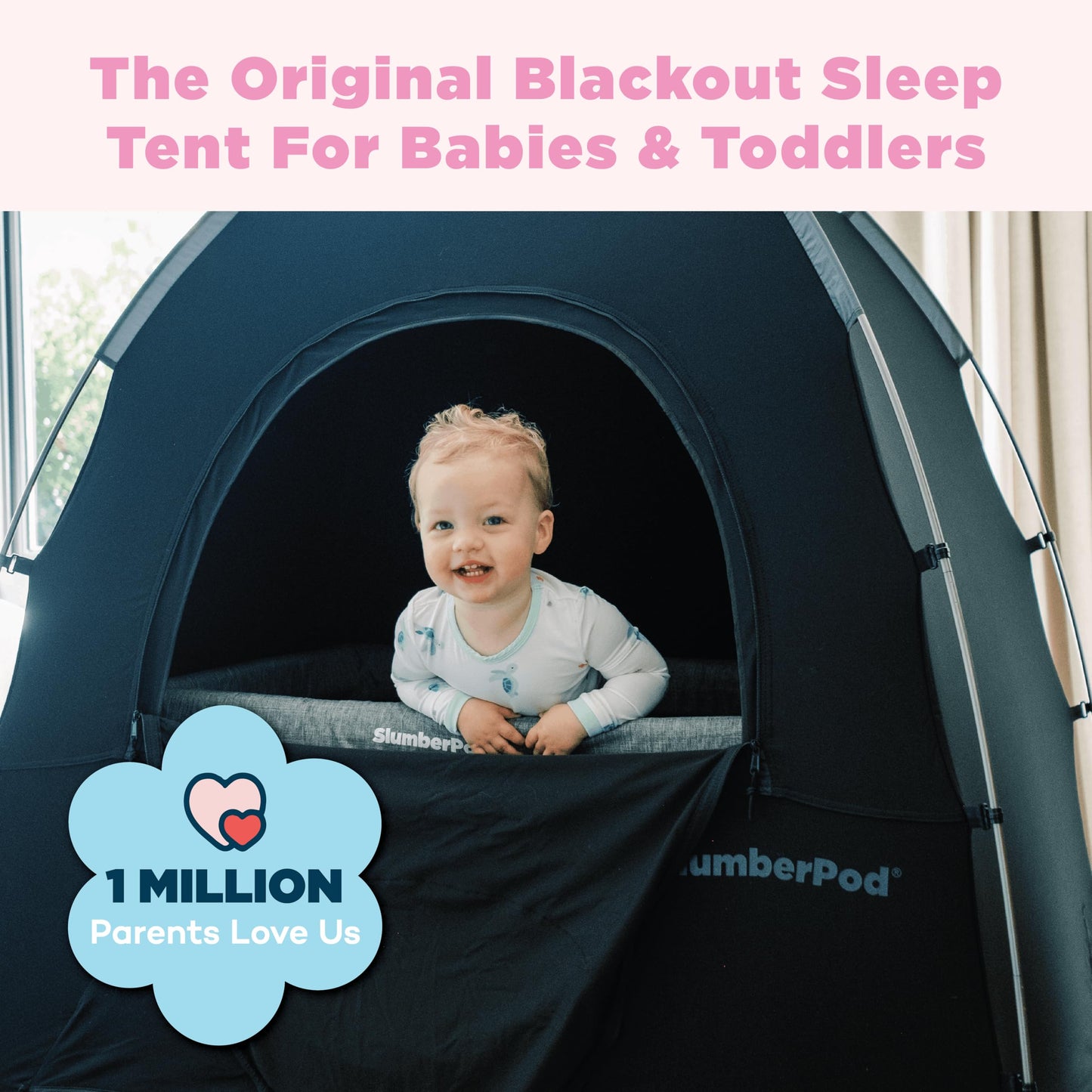 SlumberPod The Original Blackout Sleep Tent Travel Essential for Babies and Toddlers, Mini Crib and Pack N Play Cover, Sleep Pod for Kids with Monitor Pouch and Fan Pouch, Blocks 99% Light, Black
