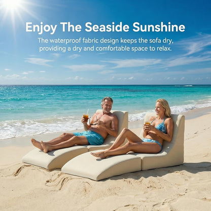 ZealWe Bean Bag Chair Set of 2 Outdoor Patio Lounge Chair with Back Support, Chaise Lounge Chair Waterproof Beach Bean Bag Couch for Adults, Memory Foam Filled for Poolside Balcony, Beige