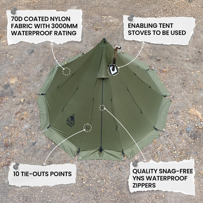 OneTigris Rock Fortress Hot Tent with Stove Jack, 4 Season, 4-6 Person Tipi for Camping, Backpacking, Hunting, Fishing - Waterproof, Wind-Proof