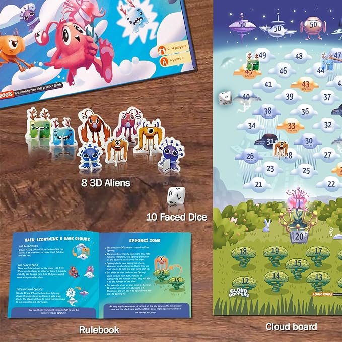 Cloud Hoppers Addition and Subtraction Game - Fun Math Board Game for 6-8 Year Olds Easy to Play Educational Game for Kids at Home Perfect STEM Toy Gift for Girls &amp Boys Grade 1 &amp Up