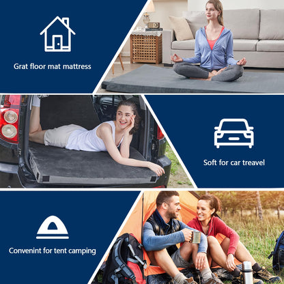 CYMULA CertiPUR-US Memory Foam Camping Mattress 2 Person, Portable Foam Sleeping Pad for Camping, Roll up Sleeping Mat for Adults Guest Floor Bed for Sleepover, Car, Tent SUV Mattress