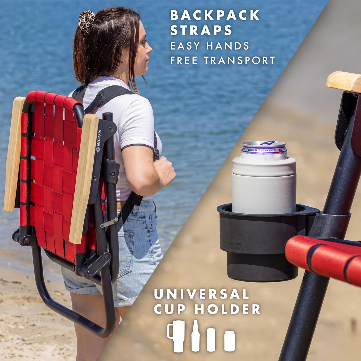 GoSports Outdoors WOVN Beach Backpack Chair - Premium Folding Camping Chair - 9 Styles Available - Burnt RED