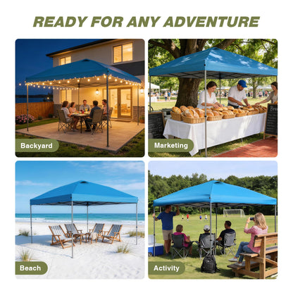 HYPER VENTURE 10x10ft Pop Up Canopy Tent with One Push Setup, Portable Outdoor Event Shelter with Rolling Carry Bag for Camping, Beach, Market, Patio (Blue)