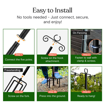 Brightech Bundle 104 (93+11) FT Ambience Pro Solar Powered Outdoor LED String Lights + String Light Poles - 2 Pack