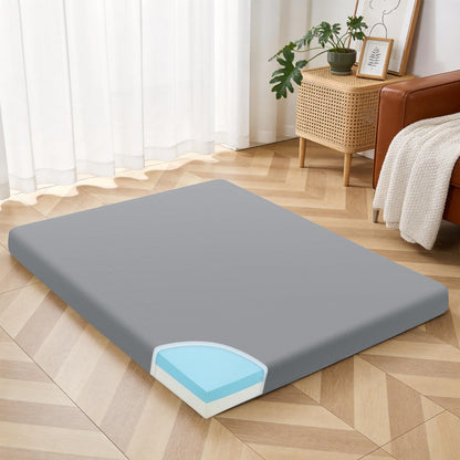 HOMBYS Japanese Floor Mattress Futon, 6" Thick Tatami Sleeping Pad with Memory Foam + High-Density Support Foam, Foldable Roll Up Mat for Adults Kids, Guest Bed Dormitory Tent Camping, Grey