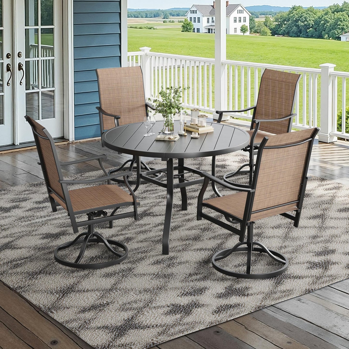 Soohow Outdoor Dining Chairs Set of 2, 360°Swivel Patio Dining Chair with Textilene Fabric, Outdoor Metal Armchair All Weather Resistant, Ergonomic Comfort, Perfect for Patio, Backyard, Balcony