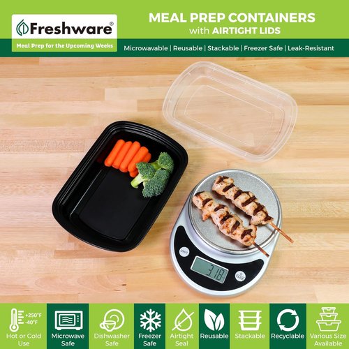 Freshware Meal Prep Containers - 45 Pack | 1 Compartment, BPA Free, Stackable, Microwave & Dishwasher Safe (38 oz)