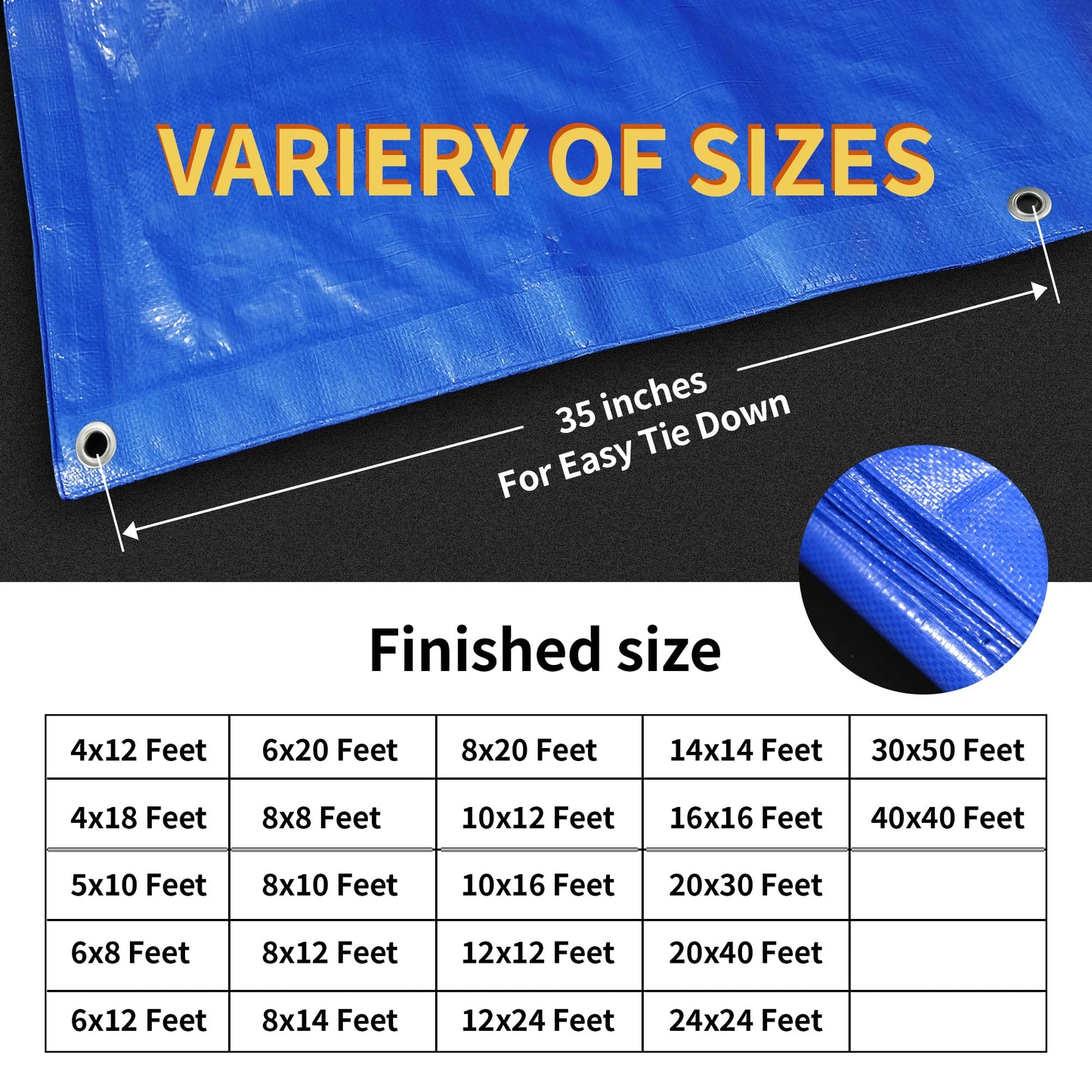 TARPAL 40x40 feet Blue tarp, 8mil Medium Duty tarps Waterproof, Tear Resistant with Metal Grommets, Suitable for Outdoor Tent Emergency rain Cover,Floor tarp,and Other uses.