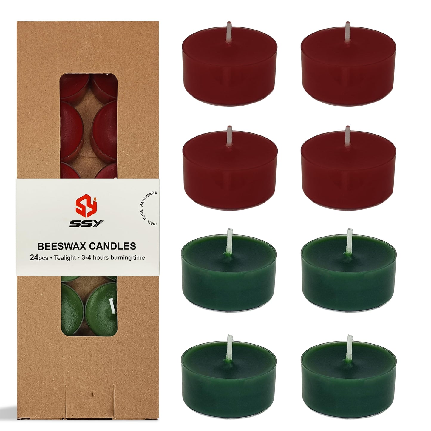 Red & Green Tea Lights Set of 24, Apple Cedar Scented Tealight Candles, Handmade Tea Candles, Long Burning Tealights for Romantic Wedding Home Decor Gift
