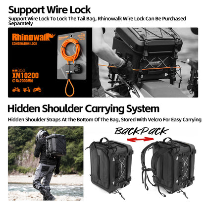 Rhinowalk Motorcycle Tail Bag 36L Multifunctional Waterproof Tactical Motorcycle Travel Luggage Trunk Rack Bag with Sissy Bar Straps-Black