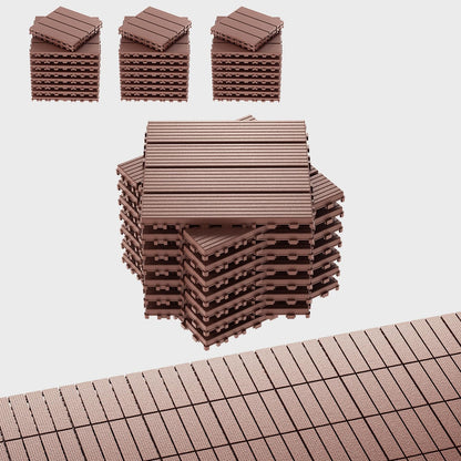 EchoDeck Interlocking Deck Tiles,44 Pack Deck Tiles Interlocking Outdoor All Weather,Patio Deck Tiles,12"x12",Vertical,Sturdy Base,Highly Durable,Stylish,Non-Slip,Faster-Drying,Efficient,Brown