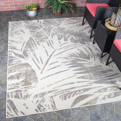 Superior Indoor Outdoor Area Rug, Floor Decor Perfect for Patio, Pool, Deck, Kitchen, Entryway, Tropical Leaves Coastal Style Rug, Siesta Collection, 5' 2" x 7' 2", Slate