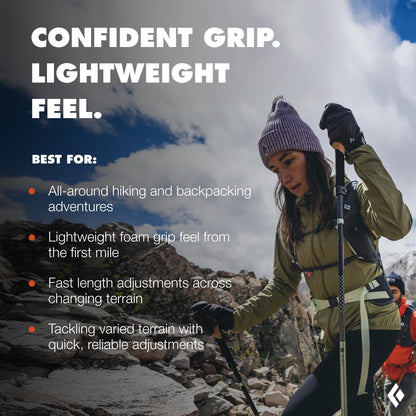 BLACK DIAMOND Trail Trekking Poles (Pair) | Lightweight Aluminum Hiking Poles | FlickLock Adjustable Shafts | All-Season Stability & Comfort | Iron Red