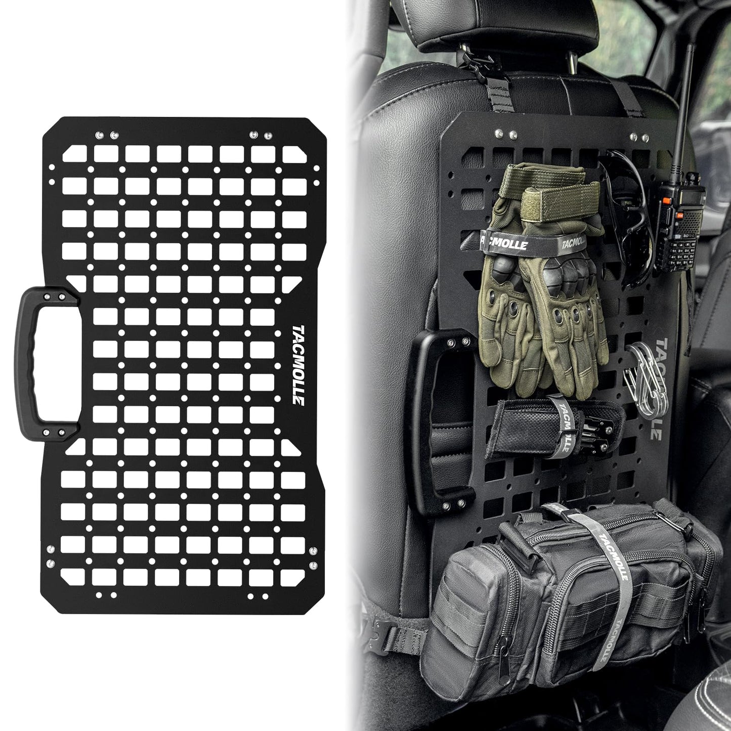 TACMOLLE Portable Rigid MOLLE Panel, Tactical Car Back Seat Organizer with Handle, Heavy Duty Car Storage Organizer for Modular Storage, Universal MOLLE Panels for Vehicles Car Truck Mount Rack