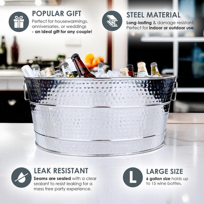 BREKX Aspen Heavy-Duty Oval Stainless Steel Drink Cooler for Parties - Metal Large Ice Bucket for Drinks, 25-Quart (30-Bottle) Large Cooler Ice Container for Parties