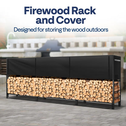 VIVOHOME Upgraded Heavy Duty 12 ft 3/4 Cord Firewood Rack Outdoor with Cover Combo Set, Thick Steel Log Holder Up to 4400 lb, Fire Wood Pile Storage Stand Organizer Black