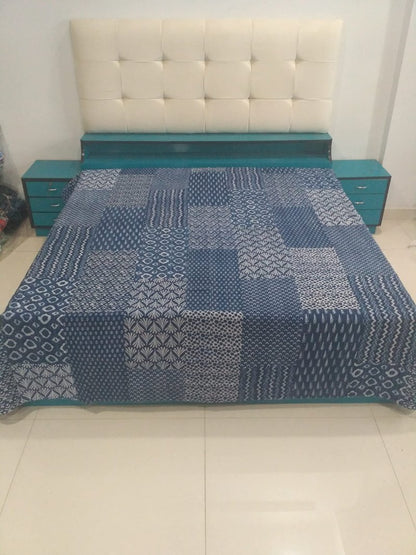 Trade Star Reversible Kantha Quilt Ethnic Cotton Queen Size Ajarak Bedspread Throw for Home Decor (Pattern 11)