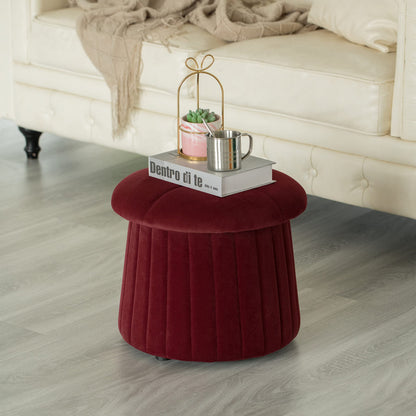Fabulaxe Modern Tufted Velvet Mushroom Shape Storage Ottoman Storage Stool Trunk, Red