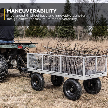 Gorilla Carts Steel Utility Garden Cart, 1,000-Pound Capacity, Gray - Heavy-Duty Outdoor Wagon with Removable Sides, 13-Inch Pneumatic Tires, and Convertible Pull or Tow Handle