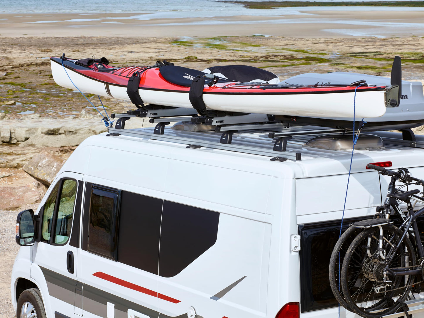 Thule Hullavator Pro kayak roof rack mount NEW - Lift-assisted kayak rack - 40 lbs of weight assistance - Waist high watercraft carrier - Corrosion-resistant cradles - Bow and stern tie-downs included