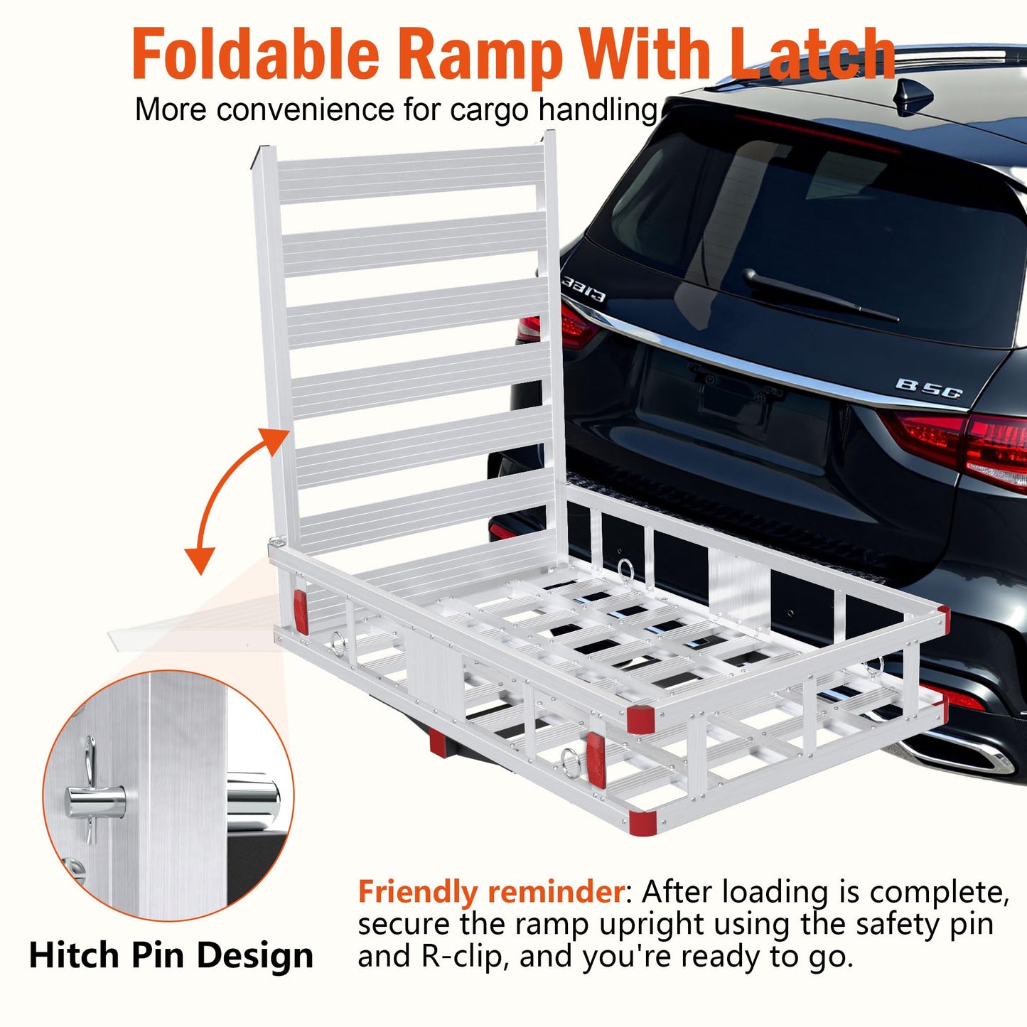 Aluminum Hitch Cargo Carrier with Ramp, 50" x 29.5" x 8.7" Trailer Hitch Cargo Carrier Hitchs Mount Cargos Hitchs Carriers, 500lbs Capacity, Fit 2" Receiver for Suvs Trucks Vans Pickups Camping