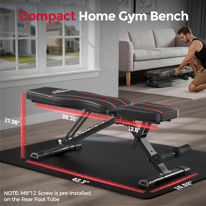 FLYBIRD WB2 Weight Bench, Utility Adjustable Weight Bench for Full Body Workout- Multi-Purpose Foldable Incline Bench (Black)