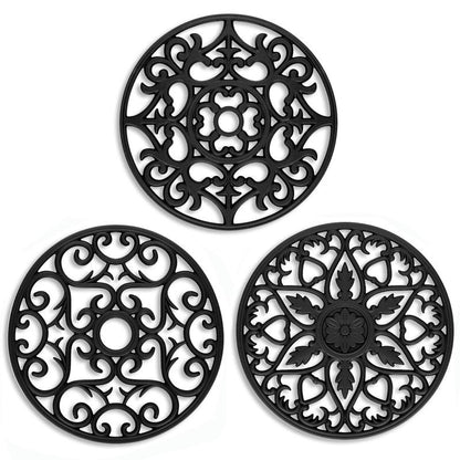 ME.FAN Trivets for Dishes/Pots/Pans, 3 Pcs Silicone Mats, Flexible/Durable/Non Slip Hot Pads to Protect Table and Counter Top (Black)