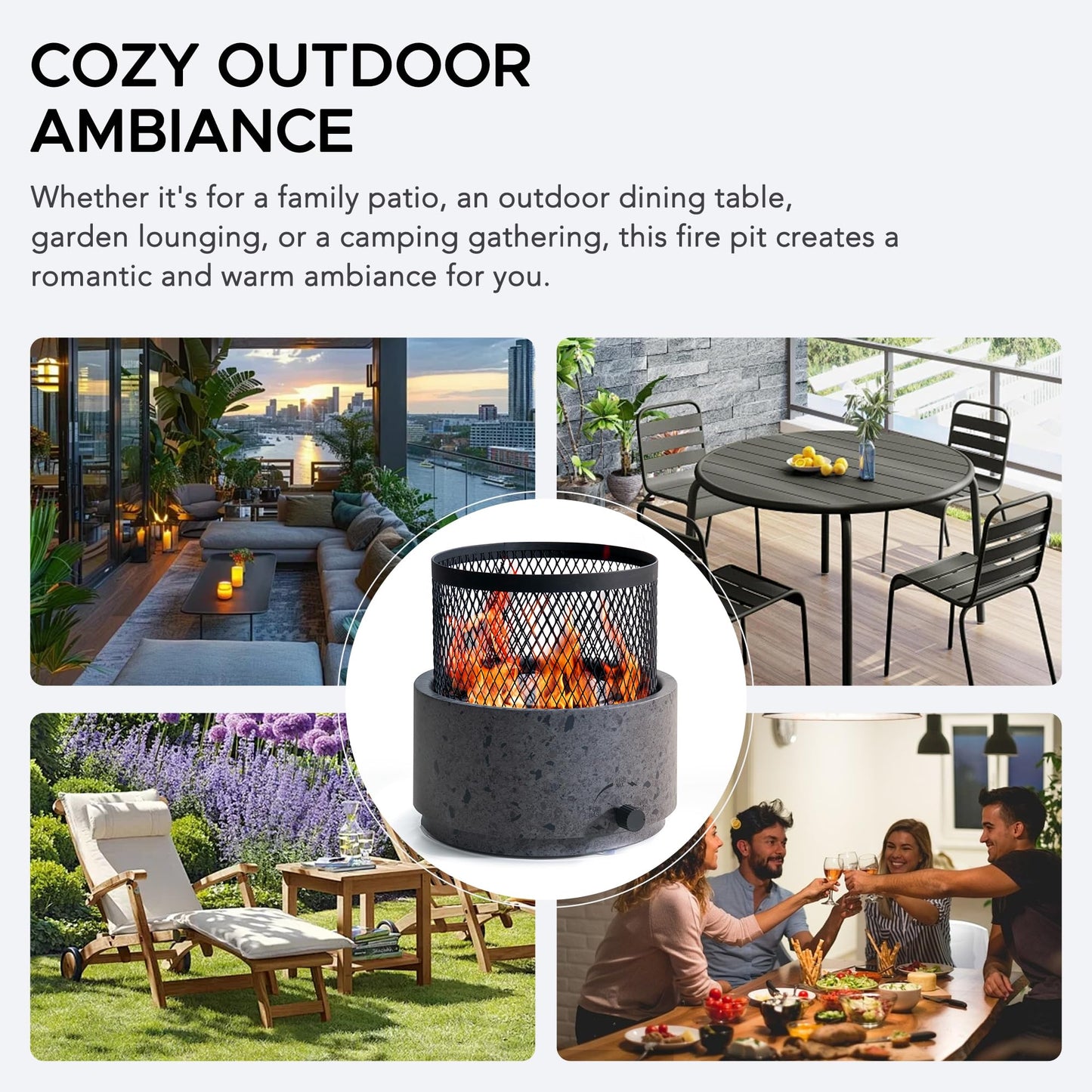 SUNJOY 11000 BTU Tabletop Gas Firepit for Outdoor, 10 Inch Round Tabletop Propane Gas Fire Pit Bottom-Mounted for Table with Umbrella Hole, Portable Smokeless Fireplace with Glass Shield and PVC Cover