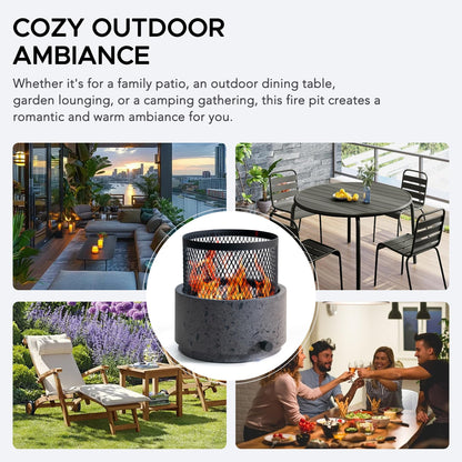 SUNJOY 11000 BTU Tabletop Gas Firepit for Outdoor, 10 Inch Round Tabletop Propane Gas Fire Pit Bottom-Mounted for Table with Umbrella Hole, Portable Smokeless Fireplace with Glass Shield and PVC Cover