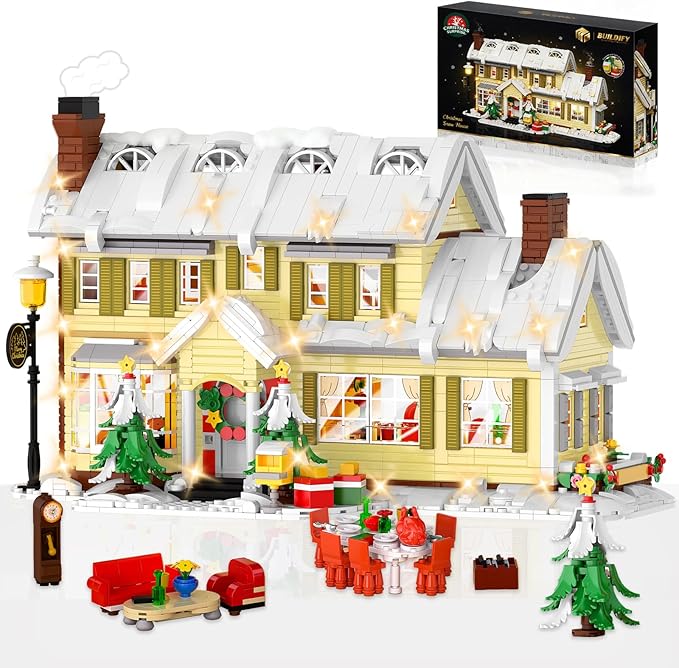 Premium Christmas Holiday House Building Set with LED Light 2046 PCS DIY Christmas Vacation Snow Village Kit Collectible Decor for Adults &amp Family for Christmas/Birthday Party
