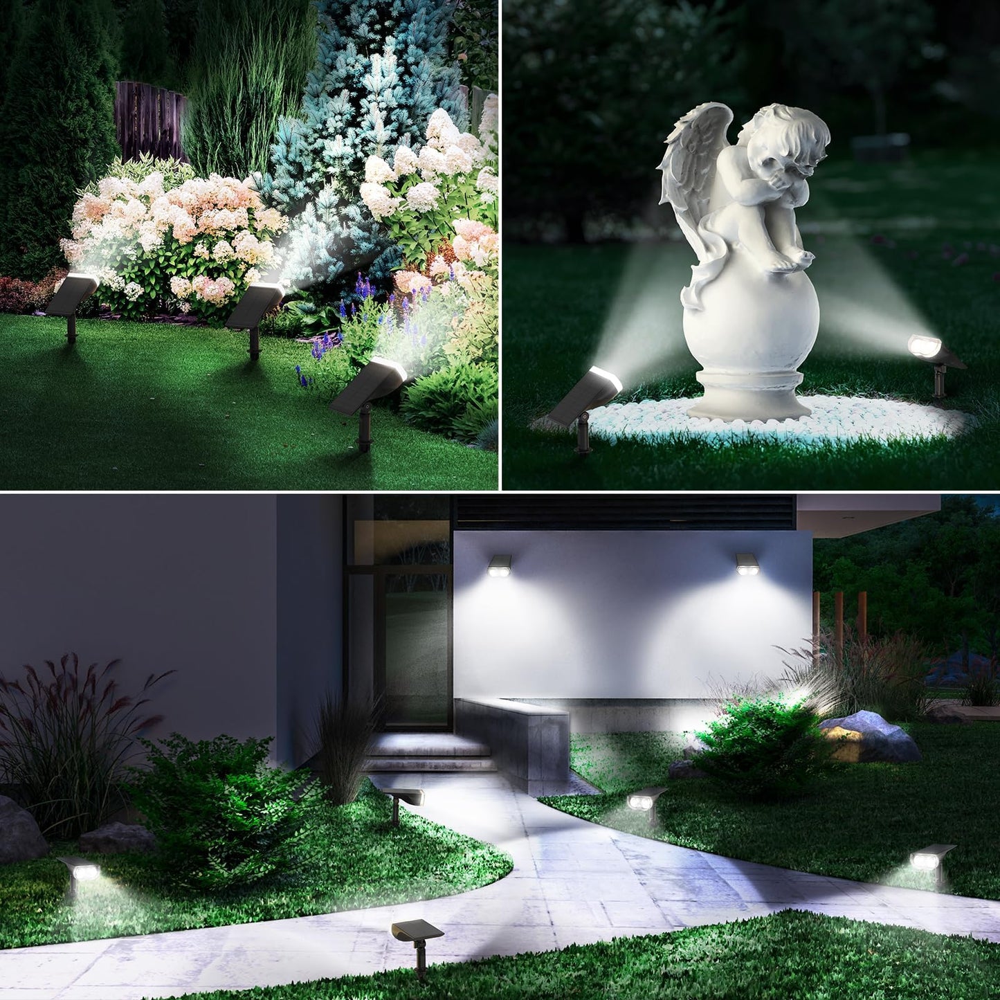 Linkind Solar Lights Outdoor Waterproof IP67, StarRay Dusk-to-Dawn Outdoor Solar Lights, 3 Lighting Modes Solar Spot Lights Outdoor for Garden, Yard, Landscape (Daylight, 2 Pack)