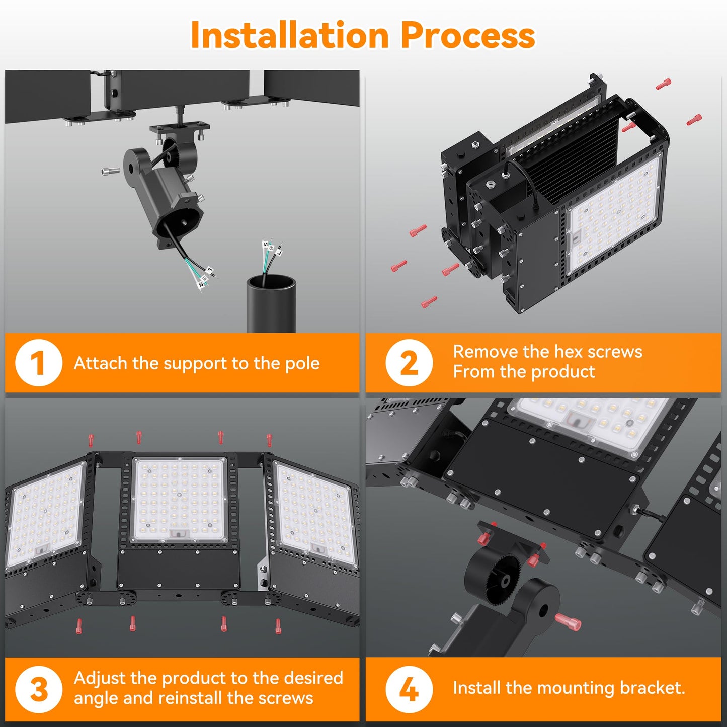 SOLLA 2025 New Upgraded 300W Dusk to Dawn LED Parking Lot Light 45000lm 5000K, ETL, AC85-277V, IP67 Waterproof Adjustable 3-Head Street Lights Outdoor, Pole & Wall-Mounted Flood Lights for Stadium