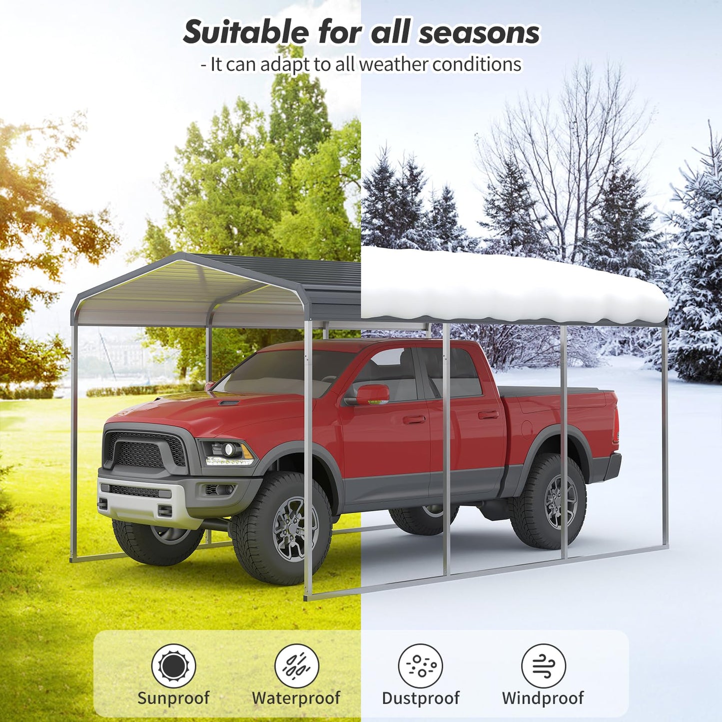 10x15 FT Heavy Duty Metal Carport with Galvanized Steel Roof, Oversized Car Shelter for Trucks Boats Tractors – Outdoor Vehicle Canopy for Driveway, Yard, Farm