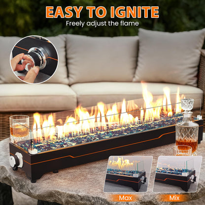GRISUN Tabletop Fire Pit,36 Inch Propane Fire Pit Table,50000 BTU Table Top Firepit with Glass Wind Guard,Stainless Steel Burner,Fire Glass,Portable Propane fire Pit for Patio, Camping, Backyard & RV