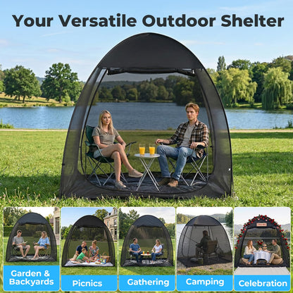 Alvantor® Pop Up Screen House Tent 6x6 FT, Snap-fit Black Mesh Screen Gazebo with Peaked Roof, Portable Screen Room Canopy Shelter with Sunshade & Sandbags for Camping, Backyard, Picnic