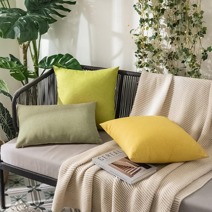 MIULEE Decorative Outdoor Throw Pillow Covers - Waterproof Faux Linen Cushion Cases | 20x20 Inch Light Olive Green (Pack of 2)