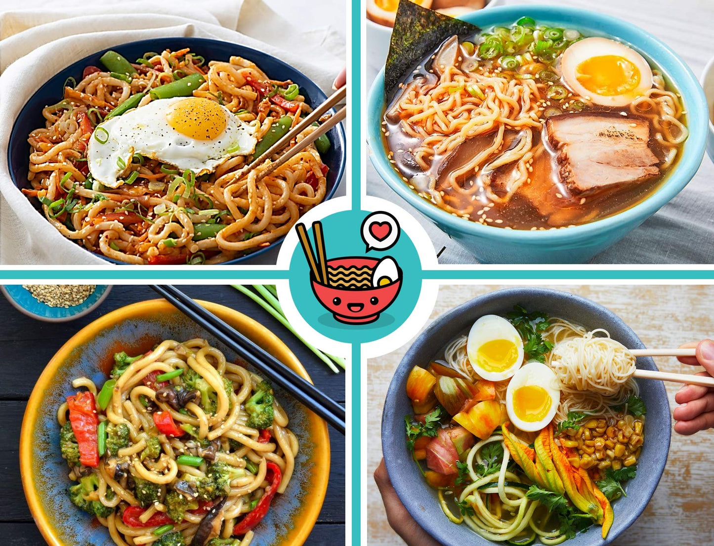 Practimondo 4 Noodle Bowls Set - large 32oz Ramen Bowl Set for authentic Asian Cuisine - with Dipping Bowls, Spoons, Chopsticks & Chopstick Stands. Enjoy Thai Miso Udon Wonton (4 Bowl Set, Red-Black)