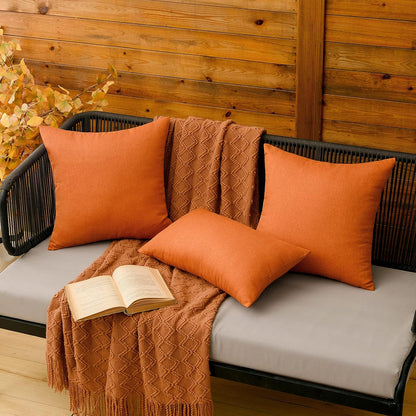 MIULEE Decorative Outdoor Throw Pillow Covers - Waterproof Faux Linen Cushion Cases | 26x26 Inch Orange, Set of 2