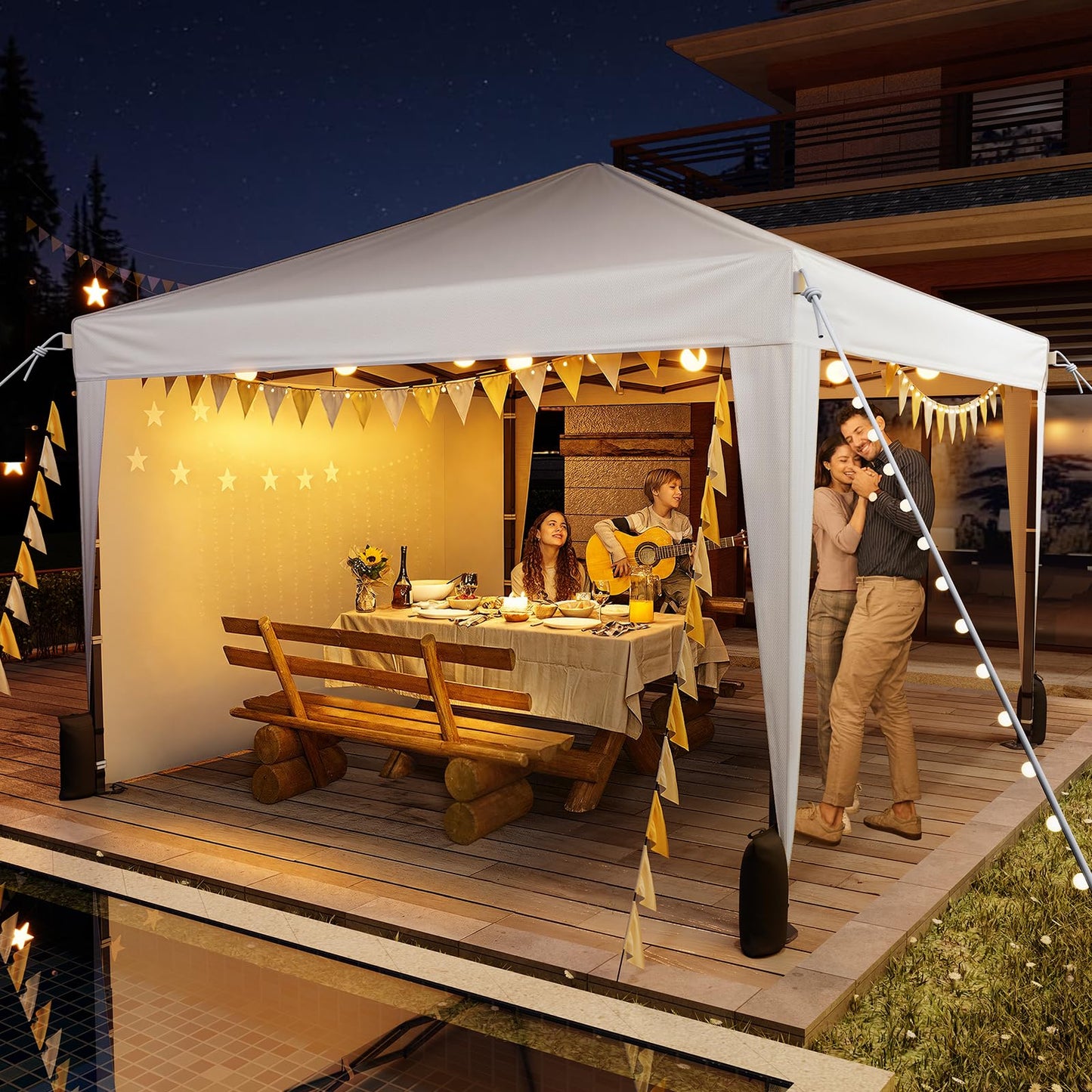 Driftalia 10x10 Pop Up Canopy with Sidewalls, Outdoor Instant Canopy Tent with Carry Bag for Commercial Events, Camping, Backyard Parties - White