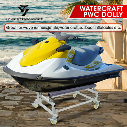 JY PERFORMANCE Watercraft PWC Dolly Boat Stand Storage Trailer Cart Dock Slipway Cart Adjustable Bunks W/ 4 Casters and 2 Brakes Carpeted to Prevent Scratch 1000lb Capacity