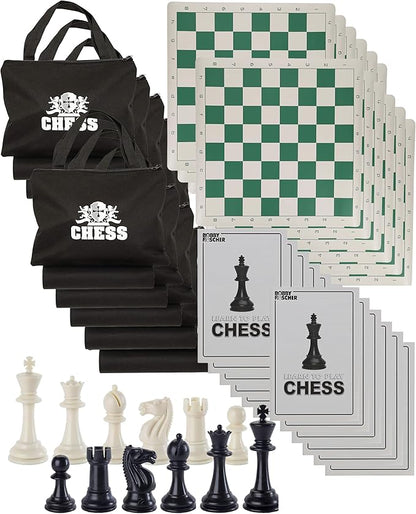 WE Games Chess Set - Tournament Style with 34 Pieces Vinyl Roll-Up Board Storage Bag &amp Equalizer Dice. Ideal for Adults