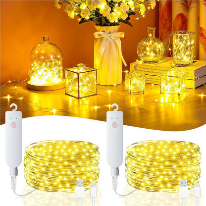 32FT(16 * 2) Fairy Lights Battery Operated, Rechargeable String Lights with Timer, Mini Waterproof LED Twinkle Lights for Bedroom, Christmas Decorations, Wedding Party Decor, Warm White